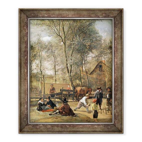 Tablou inramat - Jan Havicksz. Steen - Jucatori Skittle in afara unui han - - Roveli