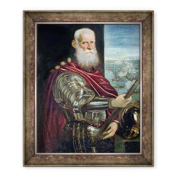 Tablou inramat - Jacopo Robusti Tintoretto - Portret De Sebastiano Vernier d.1578 Comandant-sef al fortelor venetiene in razboiul impotriva Imperiului Otoman - - Roveli