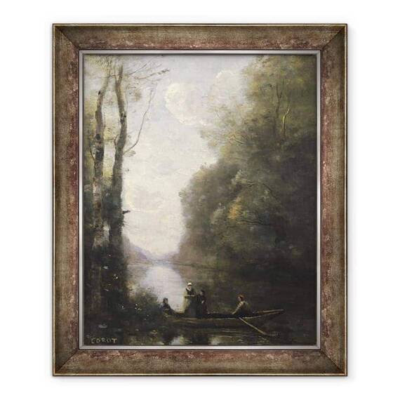 Tablou inramat - Jean Baptiste Camille Corot - Feribotul parasind banca cu doua femei - - Roveli