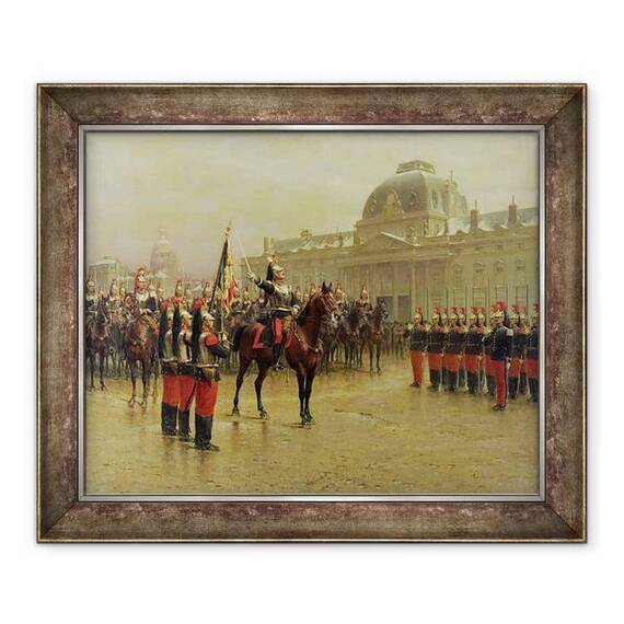 Tablou inramat - Louis Auguste Georges Loustaunau - Colonelul de La Rochetulon Prezentarea recrutilor Cavaleriei 6 Standardul Regimentului in ianuarie 1887 - - Roveli