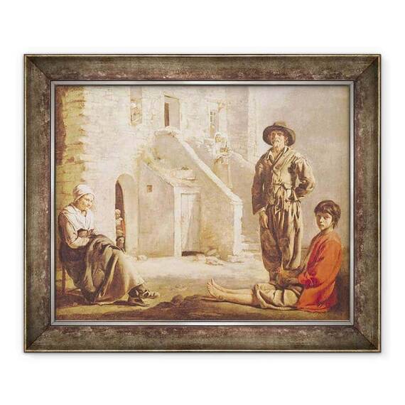 Tablou inramat - Louis Le Nain - taranii inainte de casa lor - - Roveli
