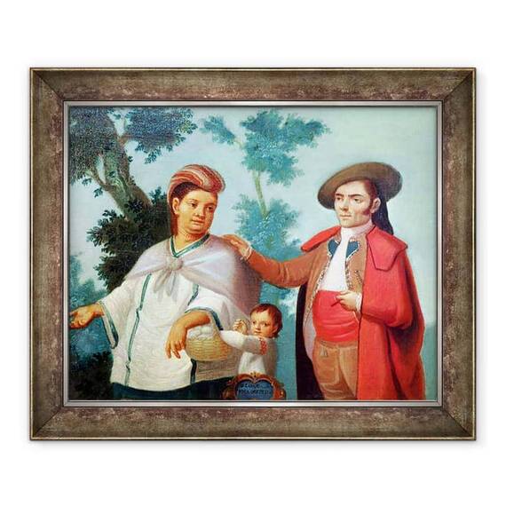Tablou inramat - Scoala Mexicana - Un spaniol si sotia sa indiana mexicana - - Roveli
