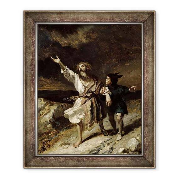 Tablou inramat - Louis Boulanger - Regele Lear si Nebunul in Furtuna - - Roveli