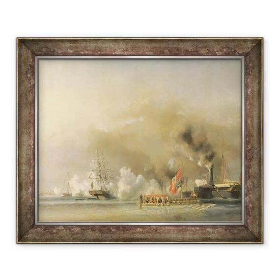 Tablou inramat - Louis Eugene Gabriel Isabey - Regele Ludovic Filip 1830-48 Escortand-o pe Regina Victoria 1819-1901 la bordul iahtului regal Victoria si Albert - - Roveli