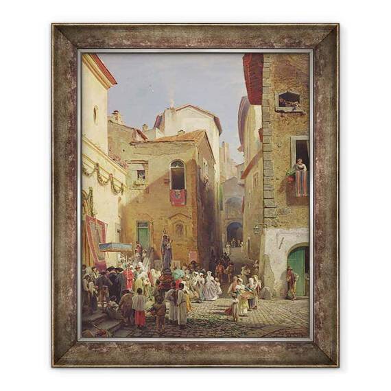 Tablou inramat - Oswald Achenbach - Festivalul Maicii Domnului de la Gennazzano, Campagna Romana, Italia - - Roveli