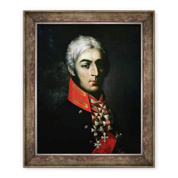 Tablou inramat - Scoala Rusa - Portretul Printului Petru Bagration 1765-1812 general rus - - Roveli