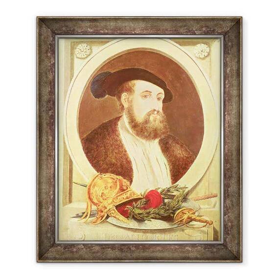 Tablou inramat - Scoala Spaniola - Portretul lui Hernan Cortes 1485-1547 - - Roveli