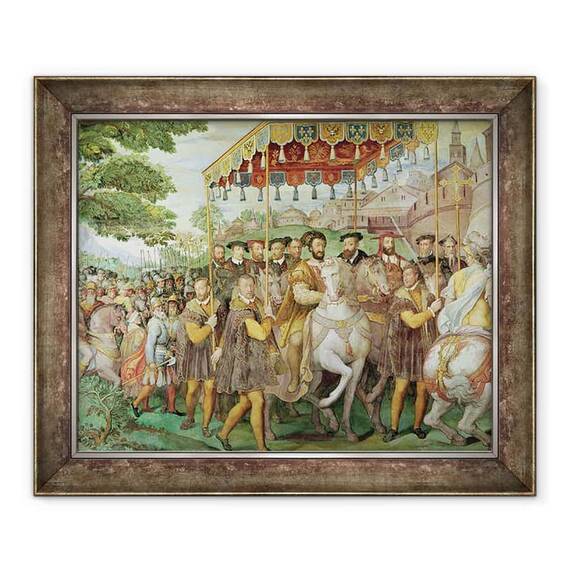 Tablou inramat - Taddeo Zuccaro - Intrarea solemna a imparatului Carol al V-lea 1500-58, Francisc I 1494-1547 si Alessandro Farnese 1546-92 la Paris in 1540, de la Sala dei Fasti Farnese - - Roveli