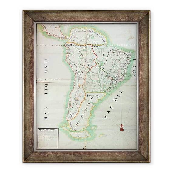 Tablou inramat - Scoala Spaniola - Harta Americii de Sud - - Roveli