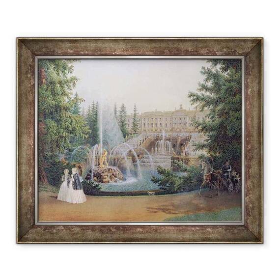 Tablou inramat - Vasili Semenovich Sadovnikov - Vedere la Cascada Marly din Gradina Inferioara a Palatului Peterhof - - Roveli