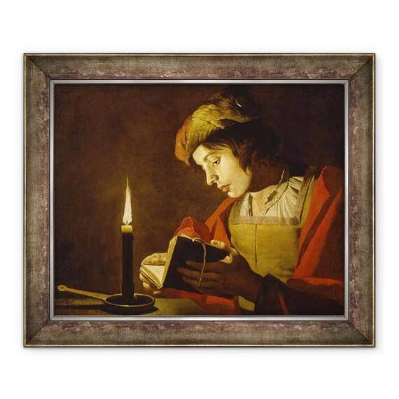 Tablou inramat - Stomer - Tanarul citind de lumina lumanarilor - - Roveli