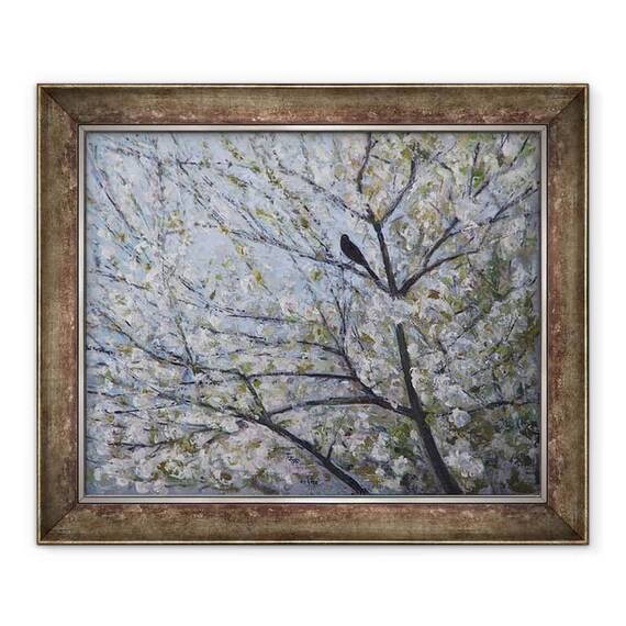 Tablou inramat - Ruth Addinall - Blackbird cantand in Cherry Blossom - - Roveli