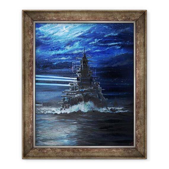 Tablou inramat - Vincent Alexander Booth - IJN Hiei si Akatsuki lumineaza USS Atlanta, Guadalcanal 1942, 2018 - - Roveli