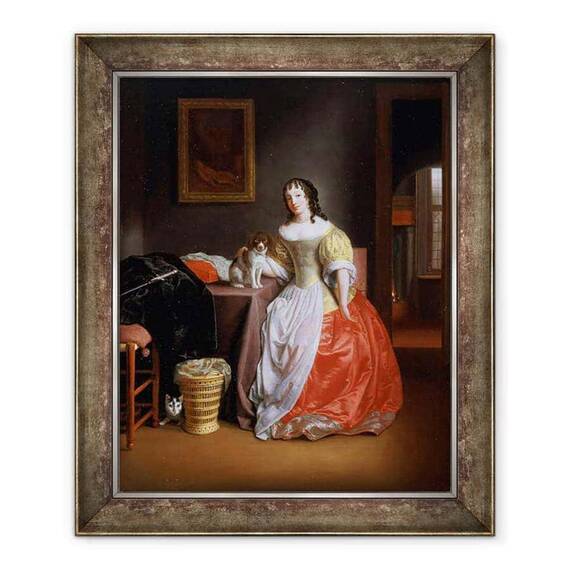 Tablou inramat - Samuel van Hoogstraten - Lady intr-o rochie galbena si rosie - - Roveli