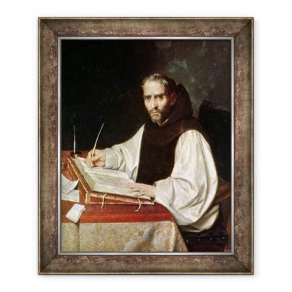 Tablou inramat - Scoala Spaniola - Portretul lui Jose de Siguenza, staret si bibliotecar al manastirii San Lorenzo - - Roveli