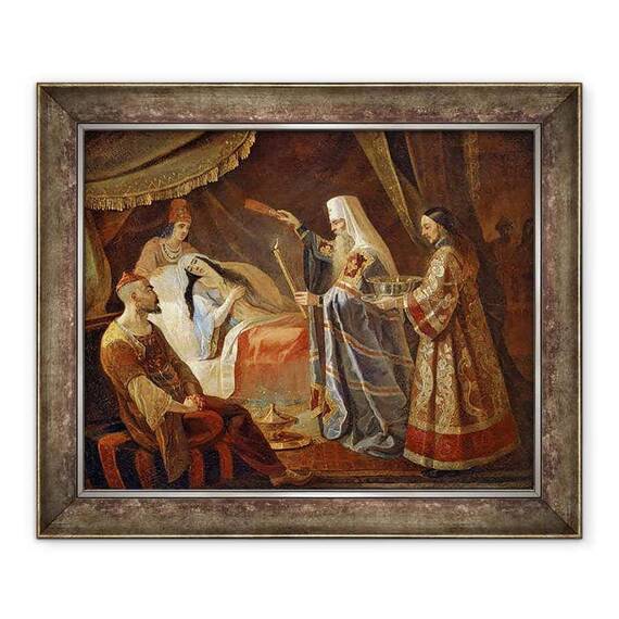 Tablou inramat - Yakov Fyodorovich Kapkov - Mitropolitul Alexis Vindecarea regina tatara Taidula de orbire - - Roveli