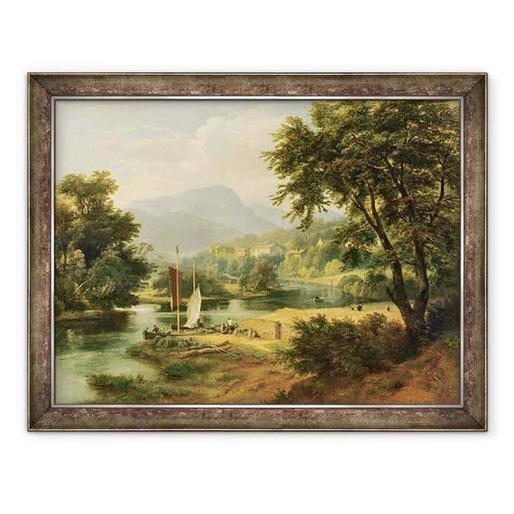Tablou inramat - Ramsay Richard Reinagle - Vedere de Clappersgate pe raul Brathay deasupra Windermere - - Roveli