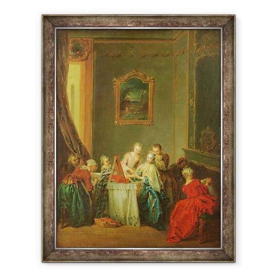 Tablou inramat - Jean-Baptiste Joseph Pater - Toaleta, Tanara femeie la masa ei de toaleta - - Roveli