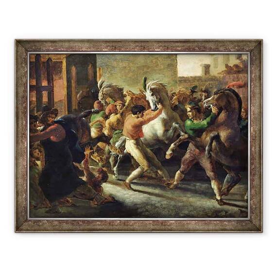 Tablou inramat - Theodore Gericault - Studiu pentru cursa cailor barbari - - Roveli