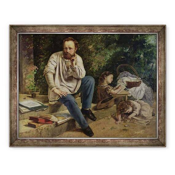 Tablou inramat - Gustave Courbet - Pierre Joseph Proudhon 1809-65 si copiii sai in 1853 - - Roveli