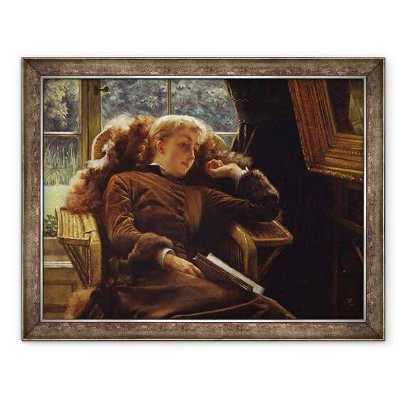 Tablou inramat - James Jacques Joseph Tissot - Reverie, Dna Newton se aseaza intr-un scaun - - Roveli