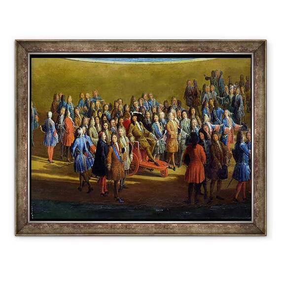 Tablou inramat - Pierre-Denis Martin - Vedere de Bassin dApollon in gradinile de la Versailles, detaliu Ludovic al XIV-lea 1638-1715 si curtea sa - - Roveli