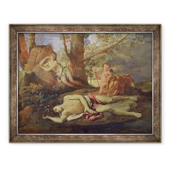 Tablou inramat - Nicolas Poussin - Echo si Narcis - - Roveli