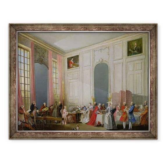 Tablou inramat - Michel Barthelemy Ollivier - Palais du Temple in Paris cu tanarul Mozart la Clavichord - - Roveli