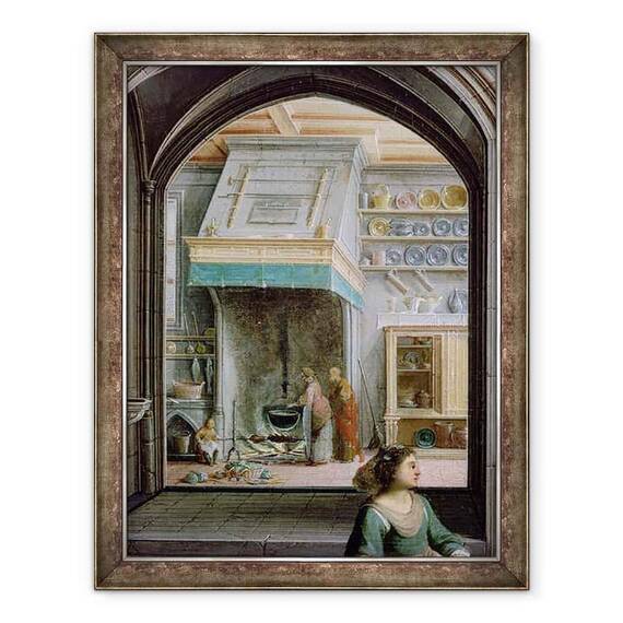 Tablou inramat - Hendrik Steenwyck the Younger - Hristos in casa Martha si Maria, detaliu al bucatariei - - Roveli