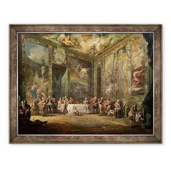 Tablou inramat - Luis Paret y Alcazar - Charles al III-lea 1716-88 de Borbon, pranzul in fata Curtii sale - - Roveli