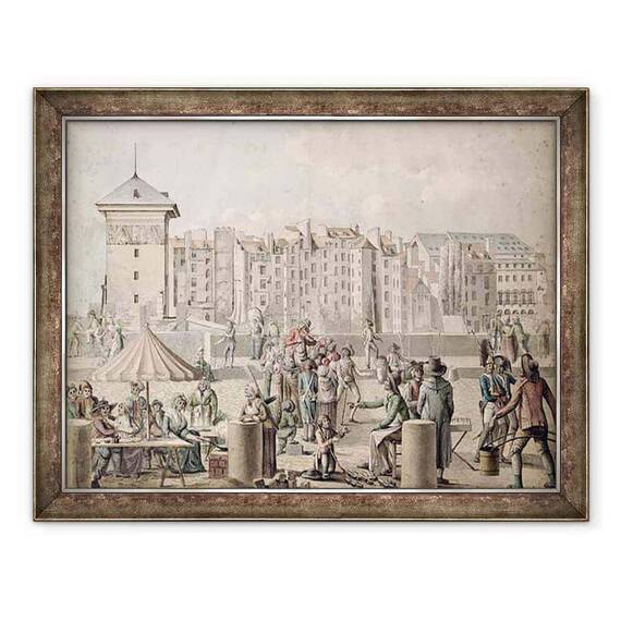 Tablou inramat - Scoala franceza - Mountebanks si Promenaders pe Pont au Change - - Roveli