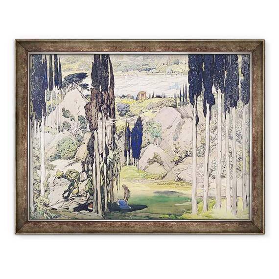 Tablou inramat - Leon Bakst - Proiectarea setului de scena pentru Actul I din Daphnis and Chloe de Maurice Ravel 1875-1937 1912 - - Roveli