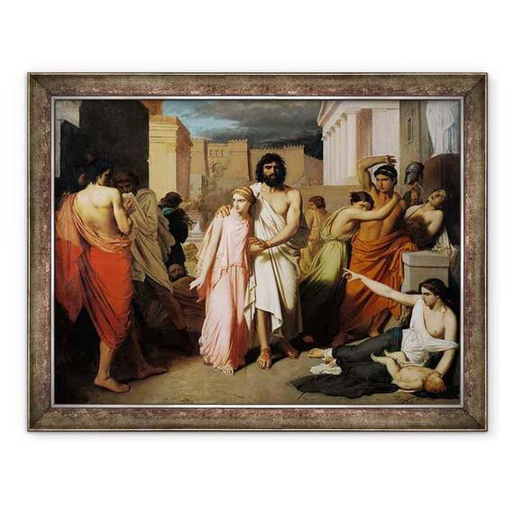 Tablou inramat - Charles Francois Jalabert - Oedip si Antigona sau Ciuma Tebei - - Roveli
