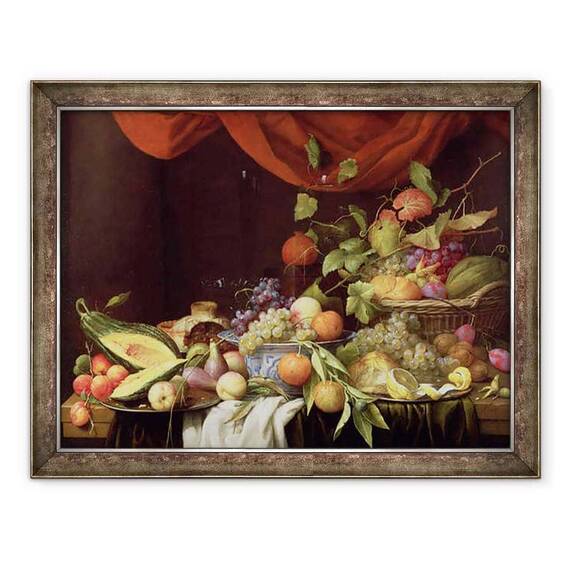Tablou inramat - Joris van Son - O Natura moarta de fructe pe o margine drapata - - Roveli