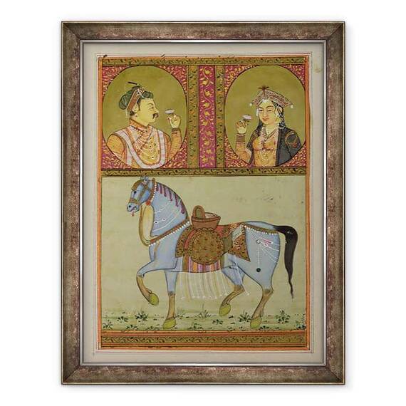 Tablou inramat - Scoala Mughal - Shah Jahan 1592-1666 si Mumtaz Mahal - - Roveli