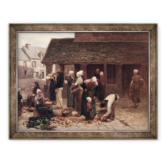 Tablou inramat - Leon Augustin Lhermitte - Piata Ploudalmezeau, Bretania - - Roveli