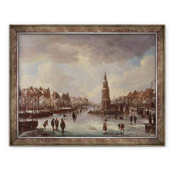 Tablou inramat - Aert van der Neer - Oras pe un rau inghetat - - Roveli