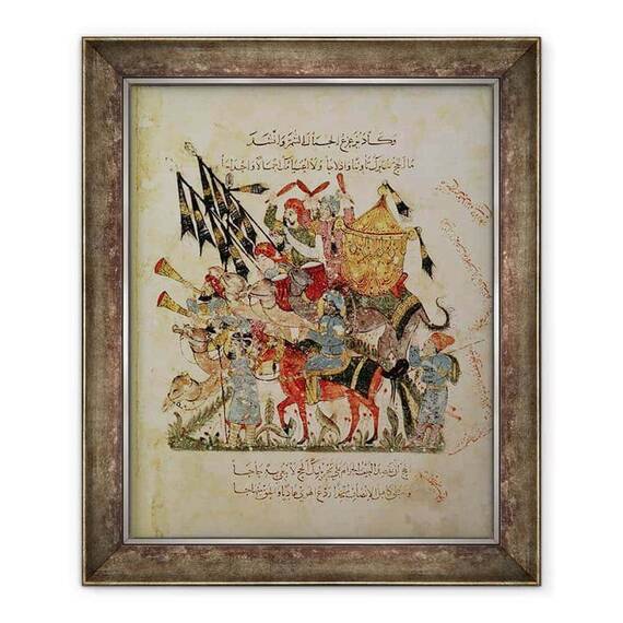 Tablou inramat - Yahya ibn Mahmud Al-Wasiti - Ar 5847 f.94v, Caravana merge la Mecca de la Maqamat intalnirile de Al-Hariri - - Roveli