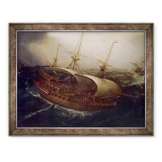 Tablou inramat - Hendrick Cornelisz Vroom - Battleship olandez intr-o furtuna ulei pe panza - - Roveli