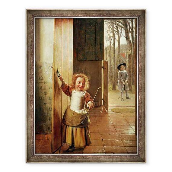 Tablou inramat - Pieter de Hooch - Copii intr-o usa cu bastoane Golf - - Roveli