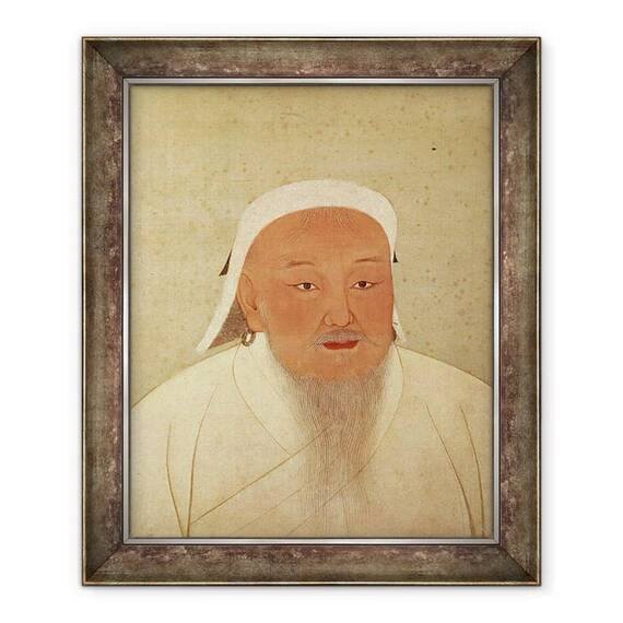 Tablou inramat - Scoala Chineza Dinastia Yuan - Portretul lui Genghis Han c.1162-1227, Khan mongol, fondator al dinastiei imperiale, Yuan - - Roveli