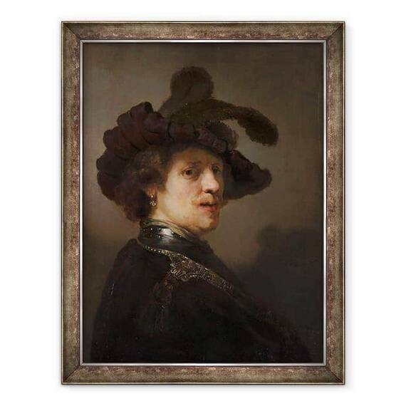 Tablou inramat - Rembrandt Harmensz van Rijn - Tronie de un om cu o Bereta cu pene - - Roveli