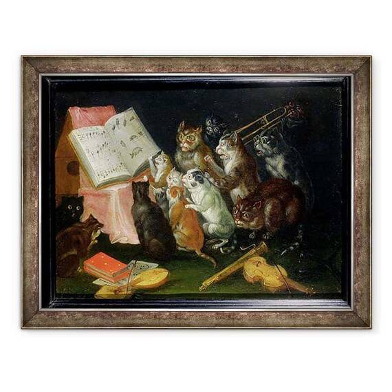 Tablou inramat - Ferdinand van Kessel - O adunare muzicala a pisicilor - - Roveli