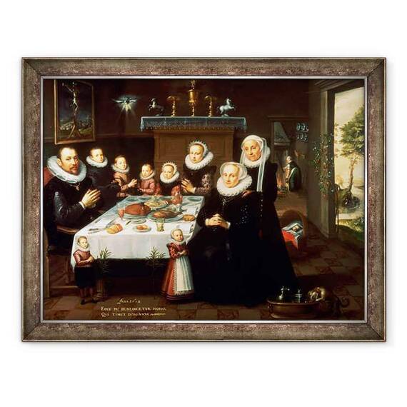 Tablou inramat - Gortzius Geldorp - Un portret al unei familii spunand Grace inainte de masa - - Roveli
