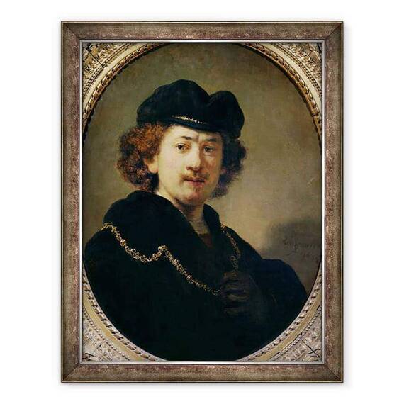 Tablou inramat - Rembrandt Harmensz van Rijn - Autoportret cu palarie si lant de aur - - Roveli