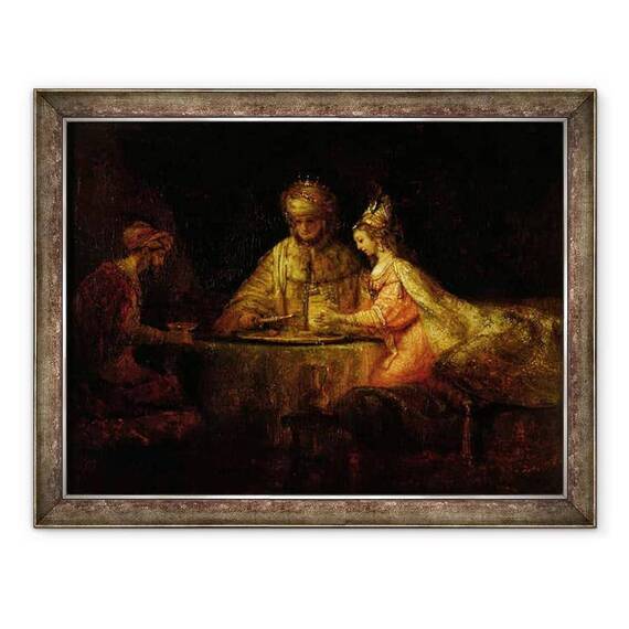 Tablou inramat - Rembrandt Harmensz van Rijn - Ahasverus Xerxes, Haman si Estera - - Roveli