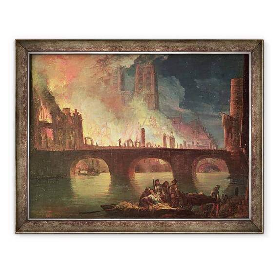 Tablou inramat - Jean Baptiste Genillion - Un incendiu la Hotel-Dieu in 1772 - - Roveli