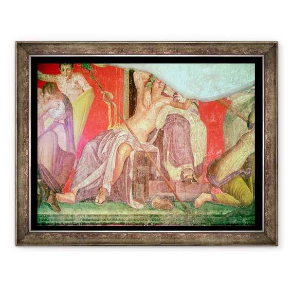 Tablou inramat - Roman - Anturajul dionisian cu Dionysos inclinat in poala unei femei posibil Ariadna, Afrodita sau Semele, Zidul de Est, Oecus 5 - - Roveli