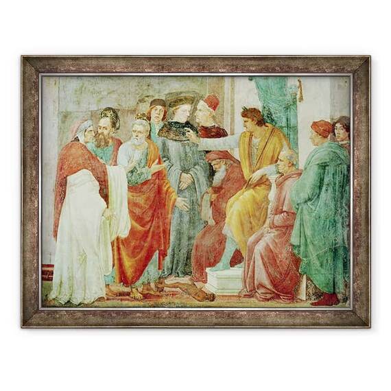 Tablou inramat - Filippino Lippi - Disputa cu Simon Mago Nero Enthroned, nivelul inferior al zidului din dreapta altarului - - Roveli