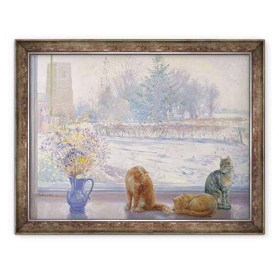 Tablou inramat - Timothy Easton - Prospect de iarna cu pisici - - Roveli